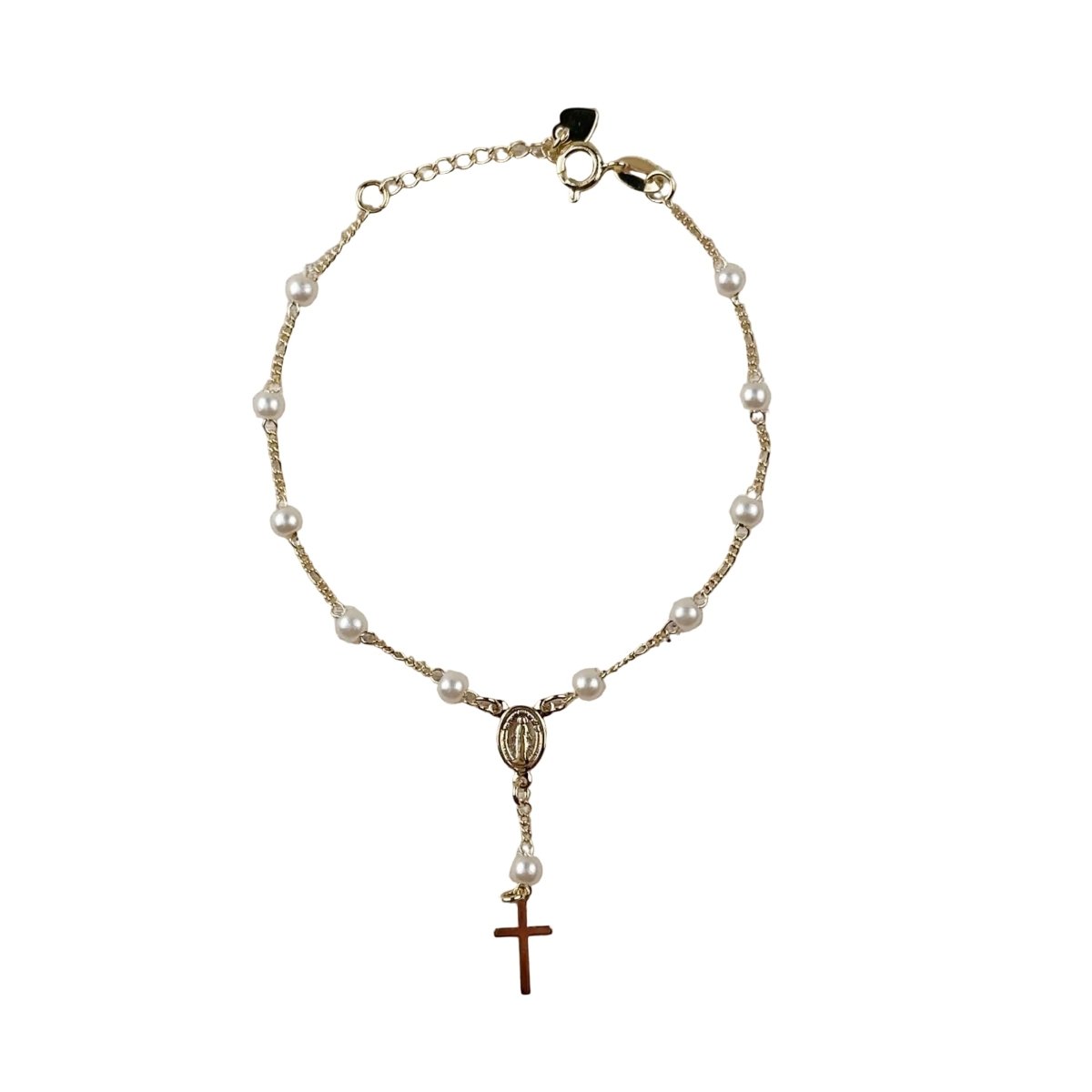 18k Gold Filled Pearl & Figaro Rosary Bracelet