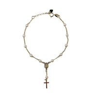 18k Gold Filled Pearl & Figaro Rosary Bracelet