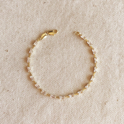 18k Gold Filled Sideway Baguette Tennis Bracelet by GoldFi