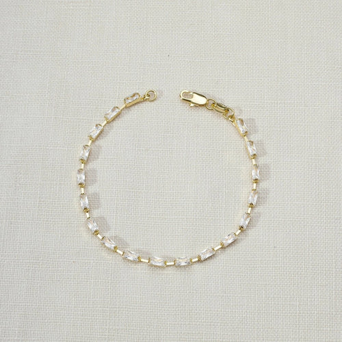 18k Gold Filled Sideway Baguette Tennis Bracelet by GoldFi