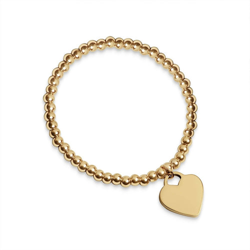 18K Gold Heart And Bead Stretch Waterproof Bracelet by WJW