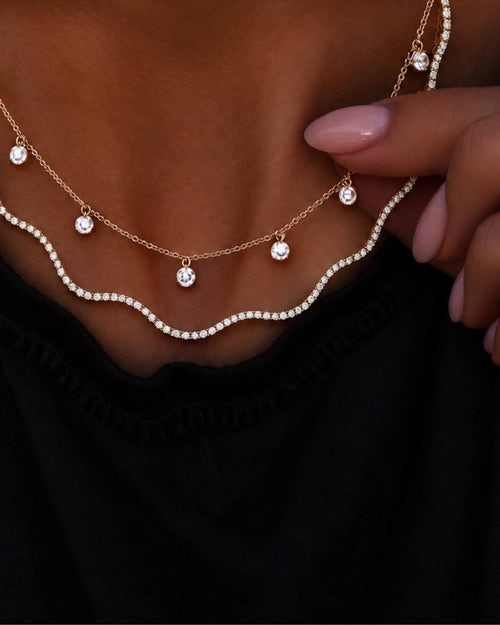 18K Gold Plated Wavy Tennis Necklace - Red Bird Road
