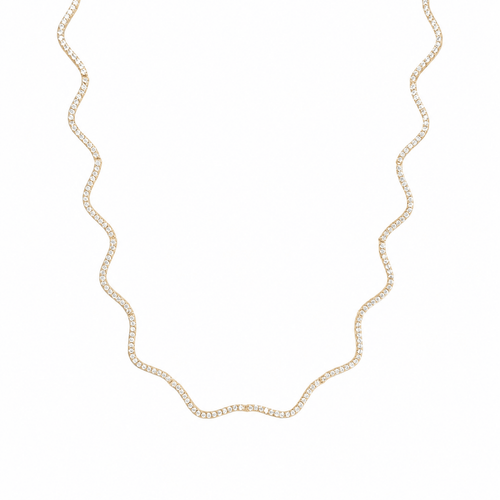 18K Gold Plated Wavy Tennis Necklace - Red Bird Road