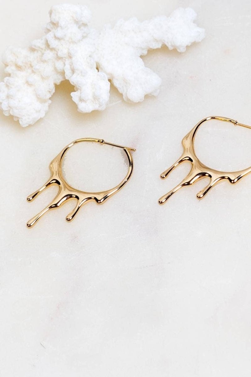18K Gold Rain Hoops