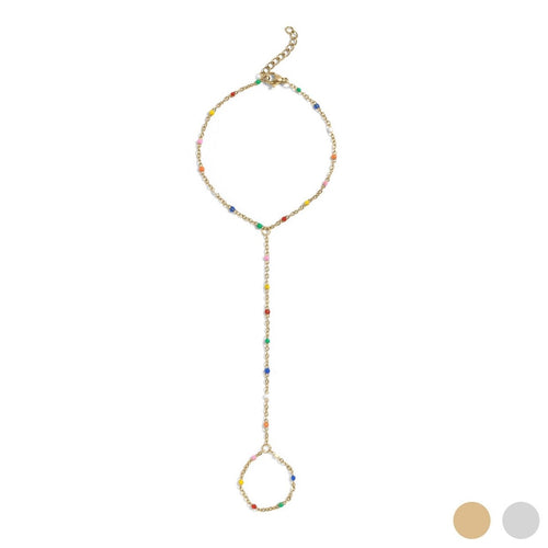 18K Gold Rainbow Beaded Hand Chain by WJW