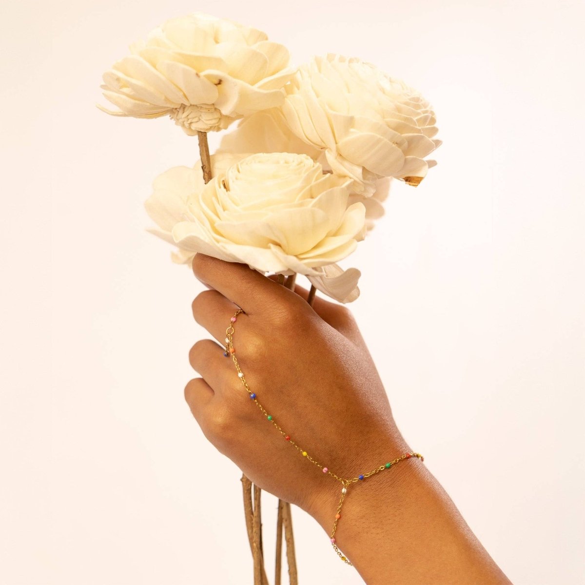 18K Gold Rainbow Beaded Hand Chain by WJW