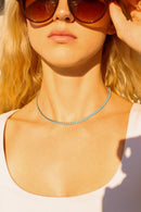18k Gold Turquoise Rhinestone Tennis Chain Necklace