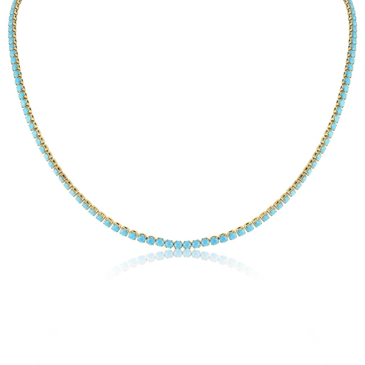 18k Gold Turquoise Rhinestone Tennis Chain Necklace