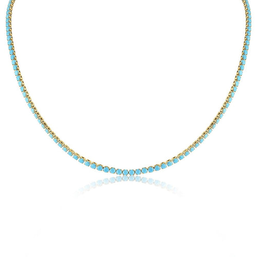 18k Gold Turquoise Rhinestone Tennis Chain Necklace