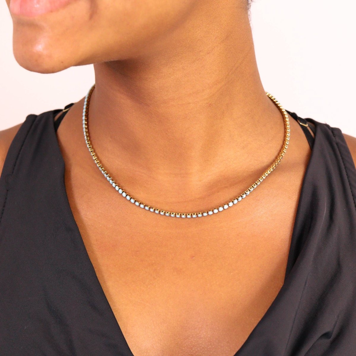 18k Gold Turquoise Rhinestone Tennis Chain Necklace