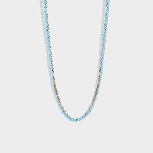 18k Gold Turquoise Rhinestone Tennis Chain Necklace