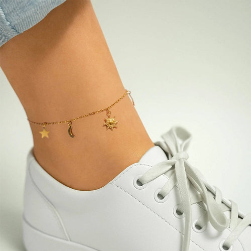 18K Moon & Star Charm Anklet by WJW