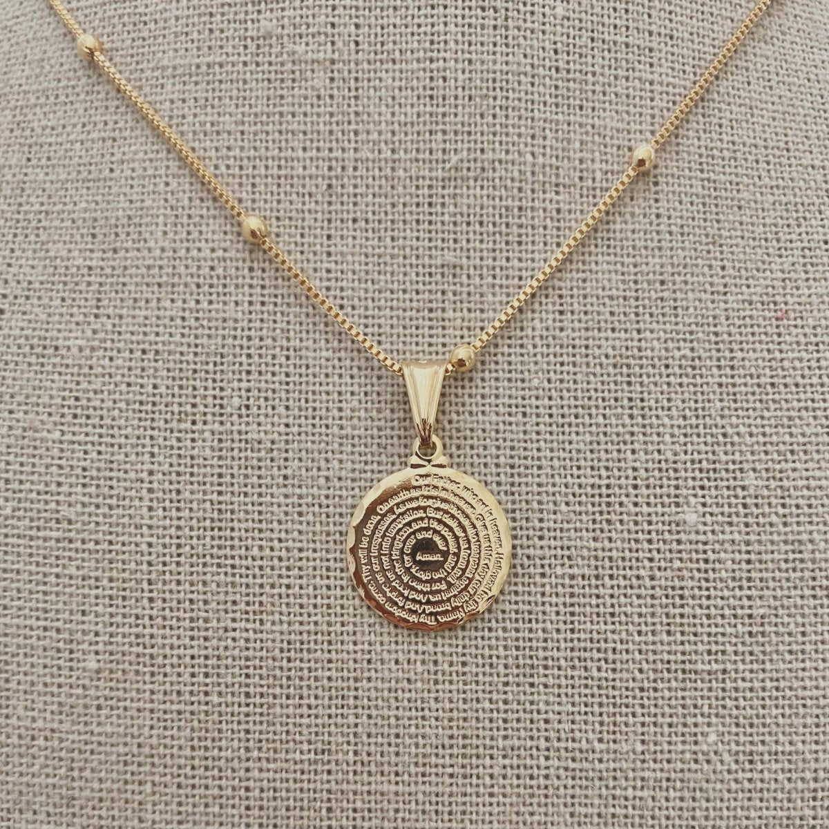 18K Our Father Prayer Coin Charm Necklace - Red Bird Road