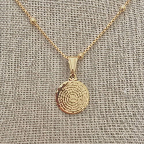 18K Our Father Prayer Coin Charm Necklace