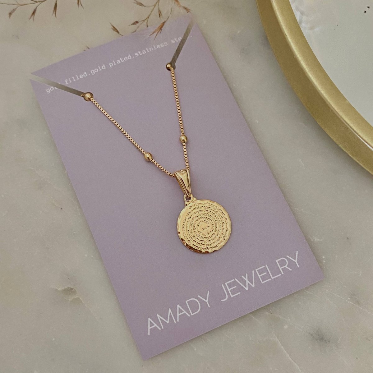 18K Our Father Prayer Coin Charm Necklace - Red Bird Road