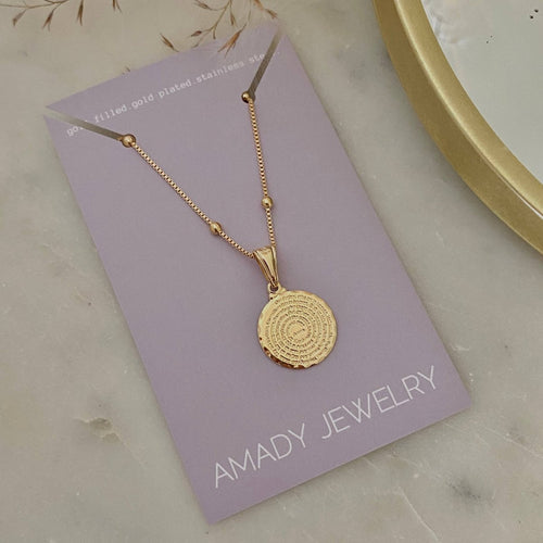 18K Our Father Prayer Coin Charm Necklace