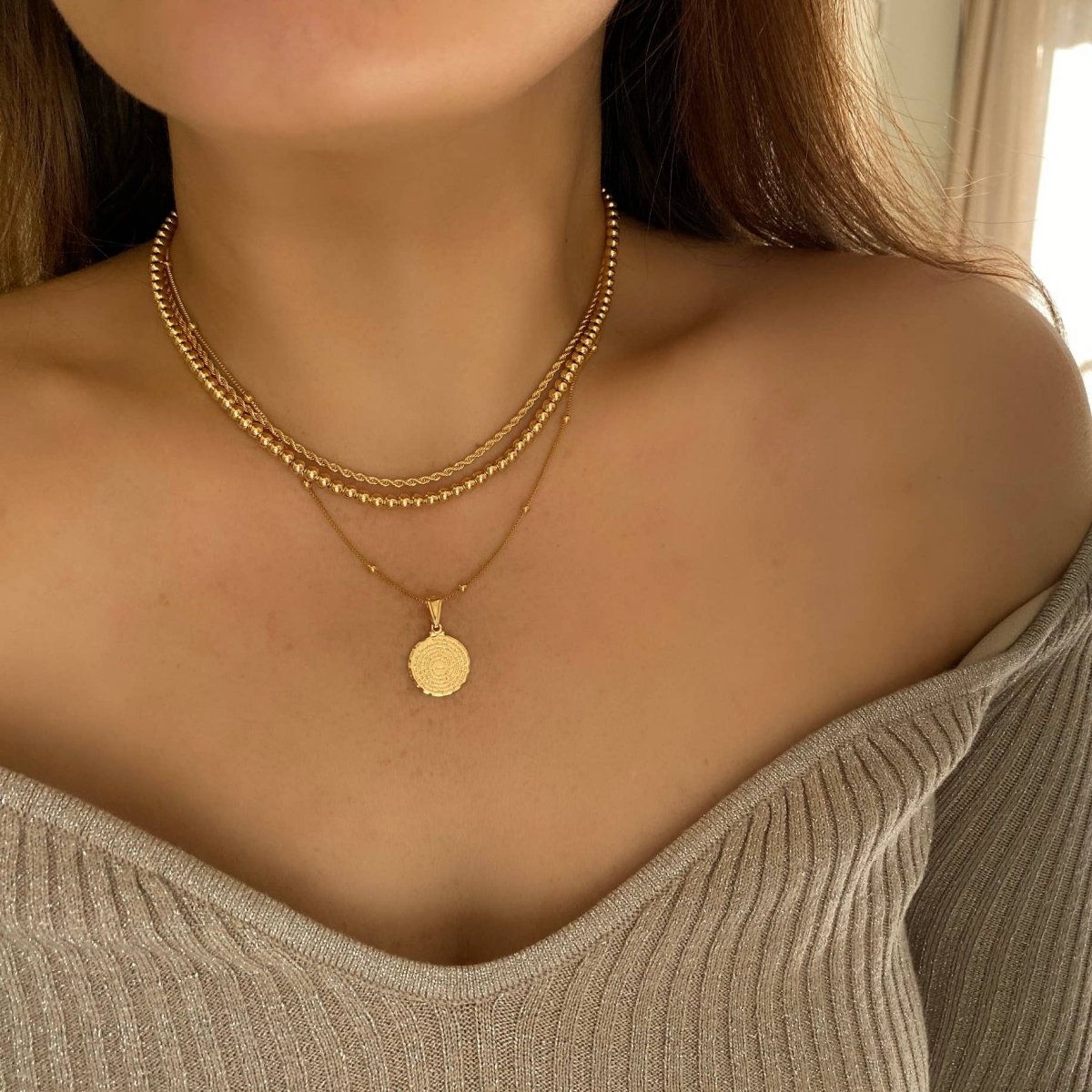18K Our Father Prayer Coin Charm Necklace