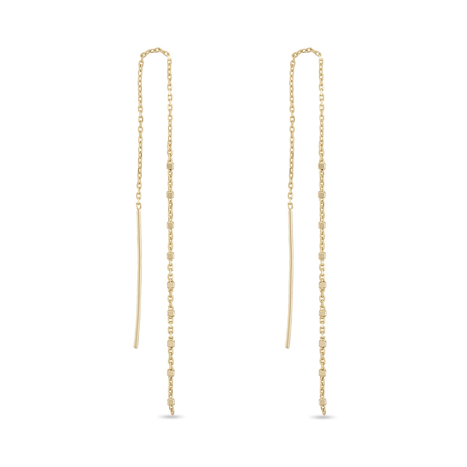 14k Vermeil Mini Bead Chain Drop Threader Earrings