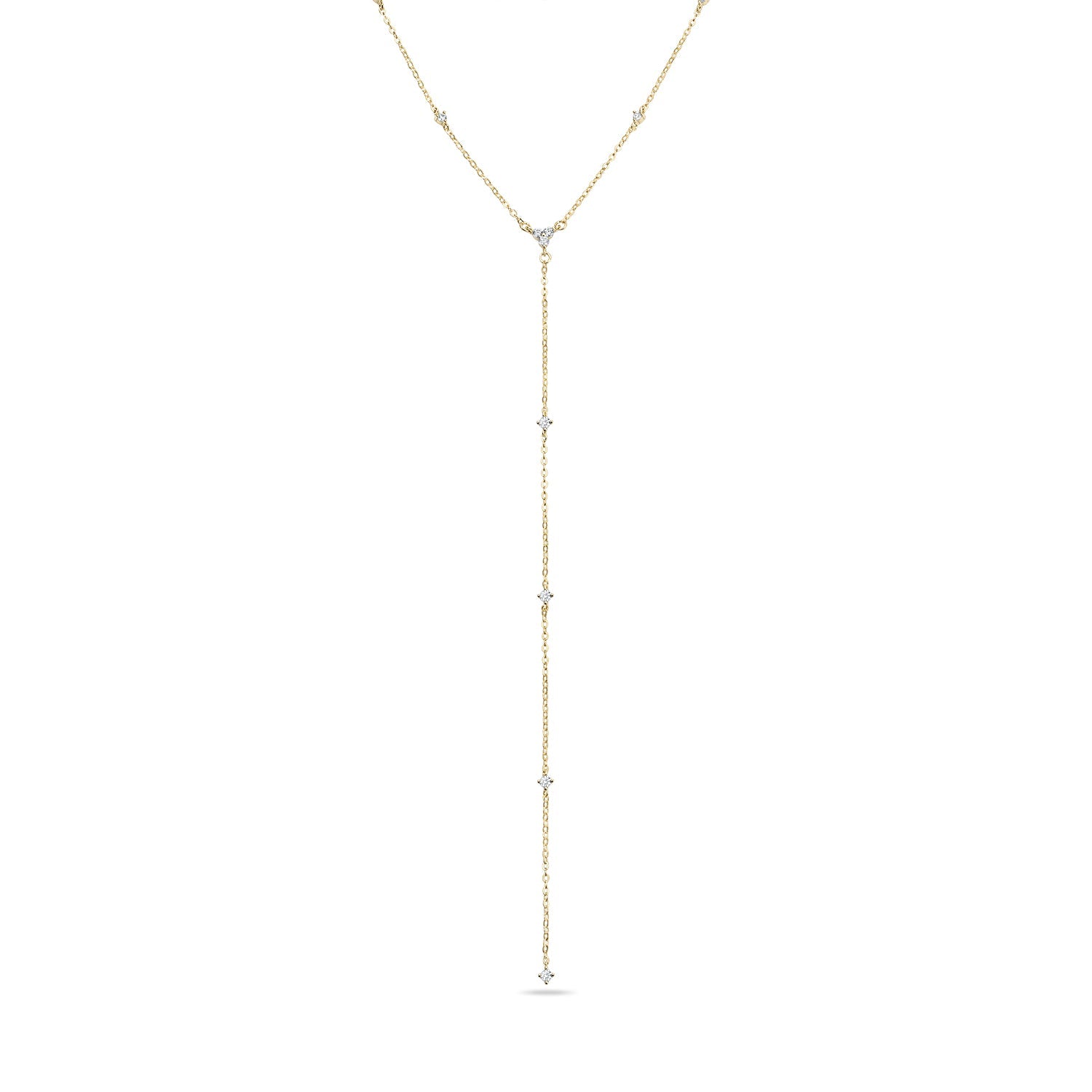 Vermeil CZ Station Long Lariat Necklace