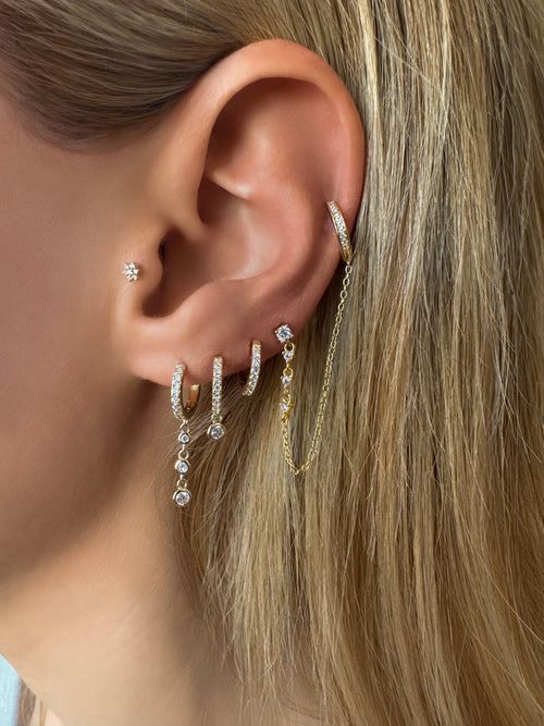 925 Sterling Silver Dangle Drop Bezel cz Huggie Earrings