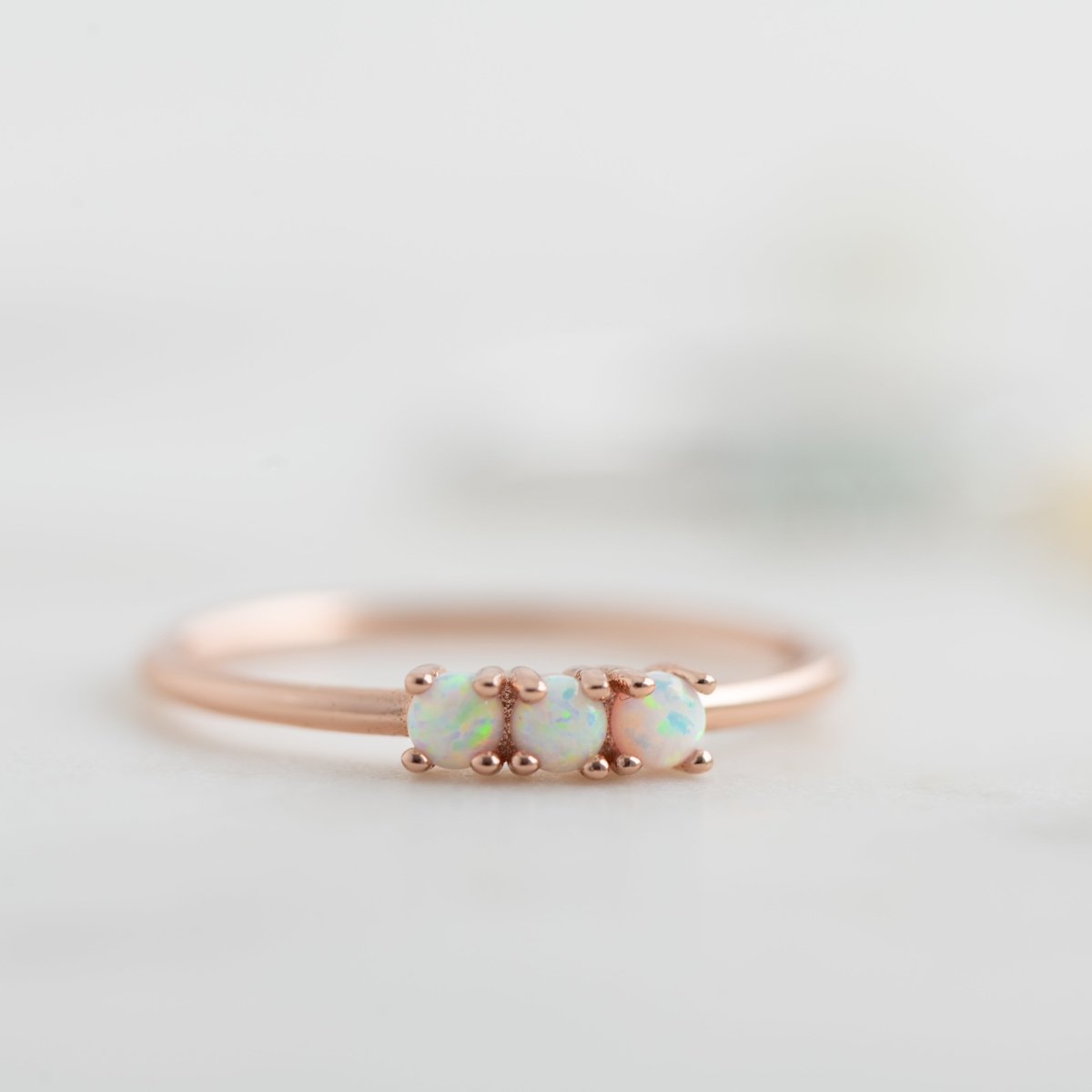 3 Stone Opal Ring Rose Gold Rings by Sami Jewels