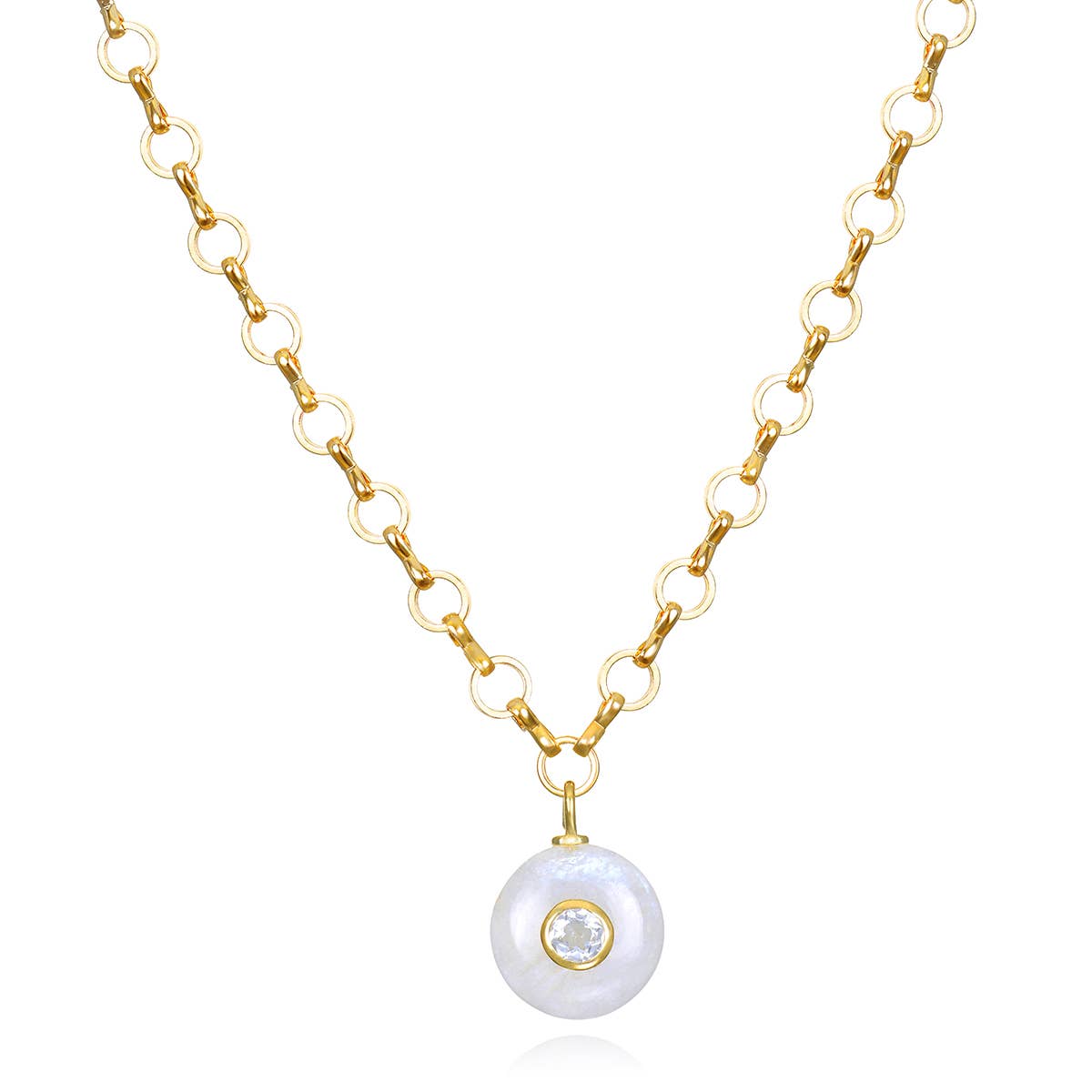 Rainbow Moonstone & White Topaz Petite Loop Necklace