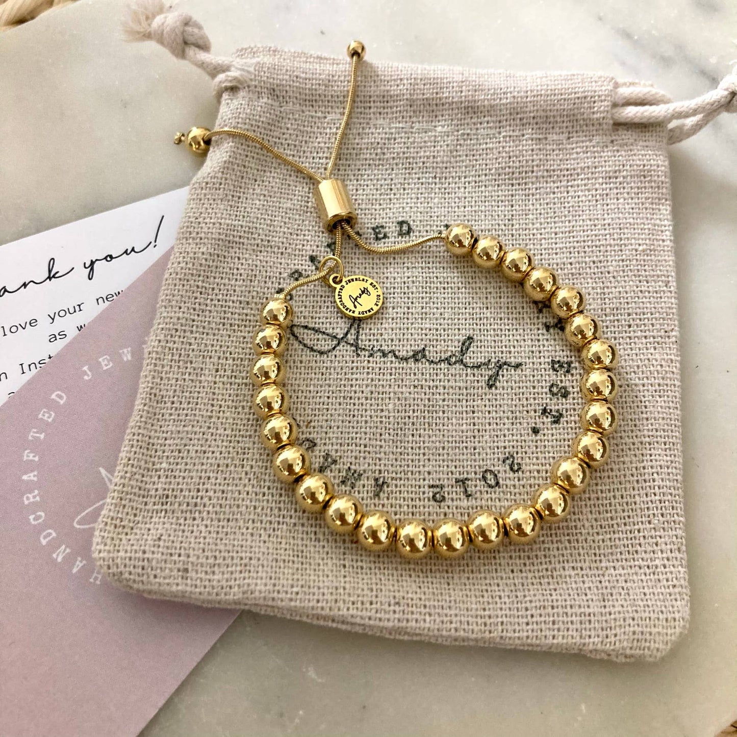Elaina Essential 24k Gold Beaded Bracelet - Adjustable & Water Resistant