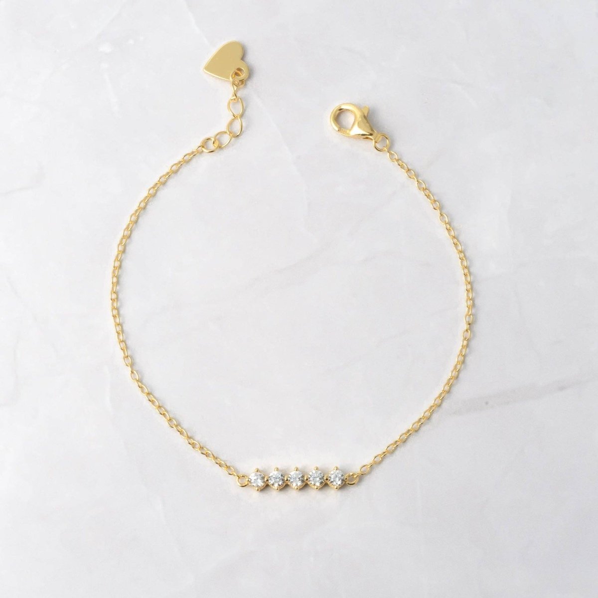 5 Stone Diamond Bracelet: 6.75" + .5" Ext / Gold