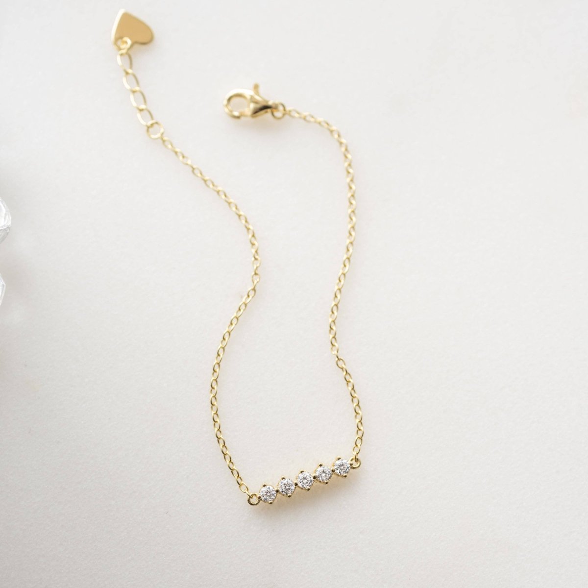 5 Stone Diamond Bracelet: 6.75" + .5" Ext / Gold