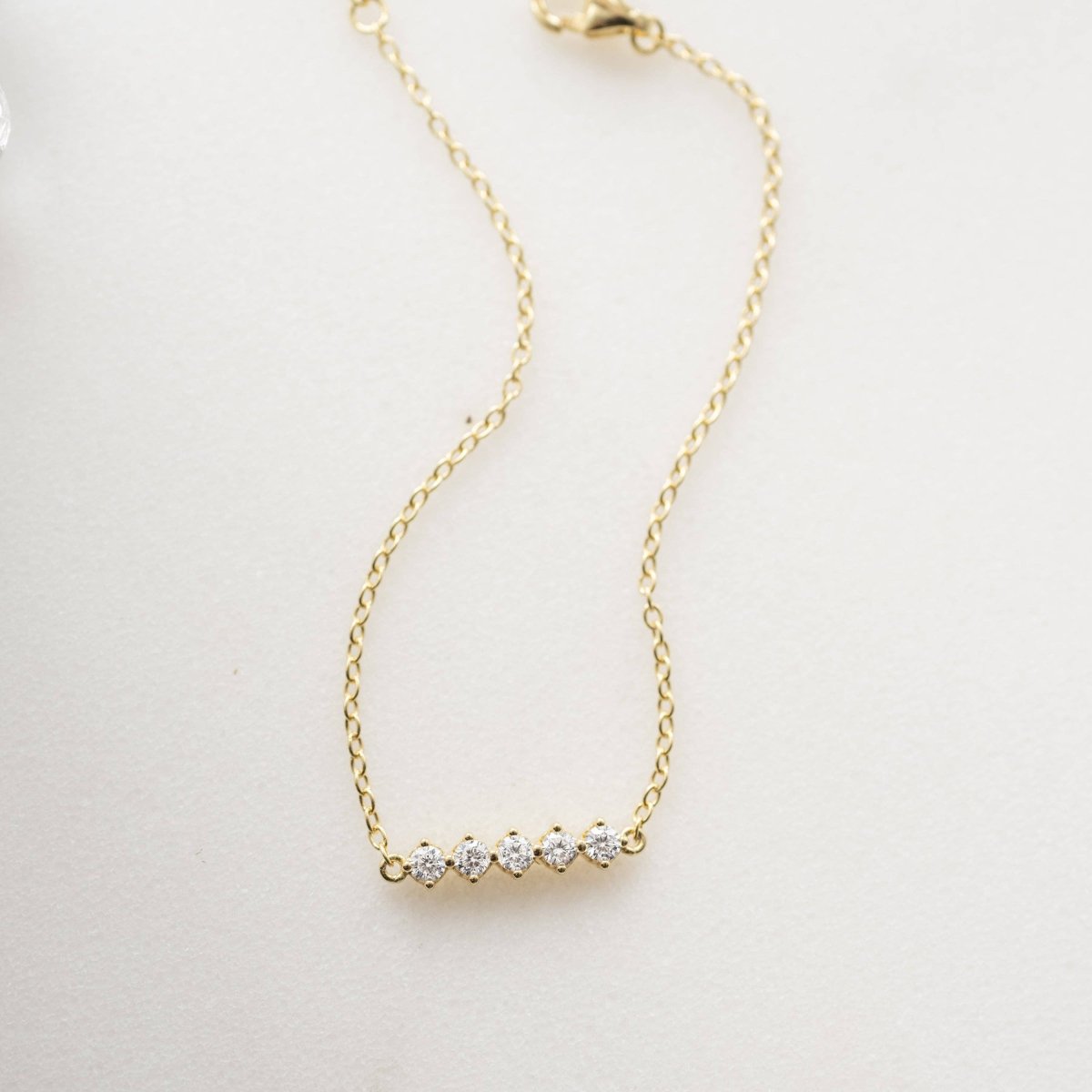 5 Stone Diamond Bracelet: 6.75" + .5" Ext / Gold