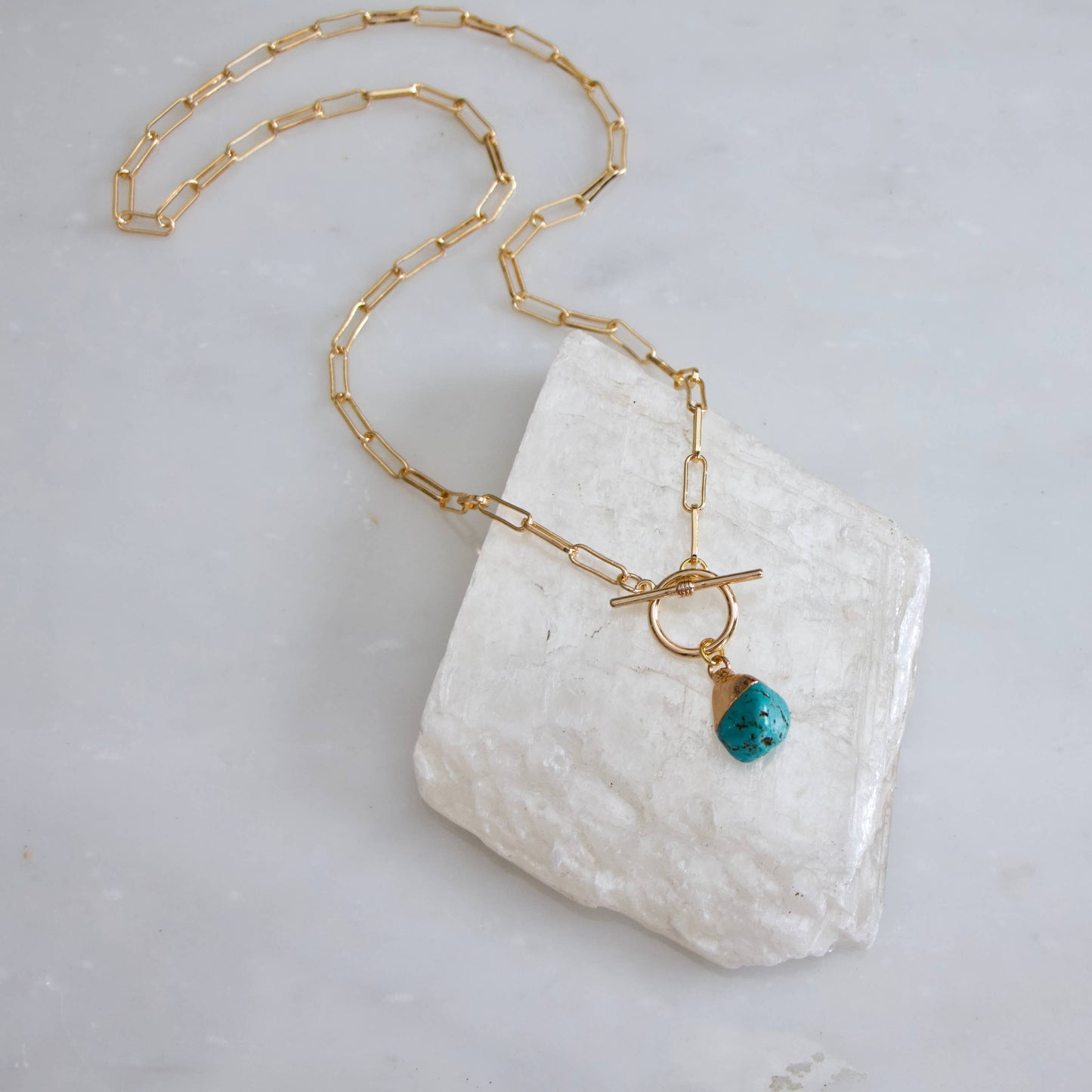 Treat Me Right Turquoise Nugget Paperclip Toggle Necklace