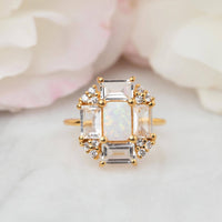 Opal & Topaz Baguette Fire Ring: 7