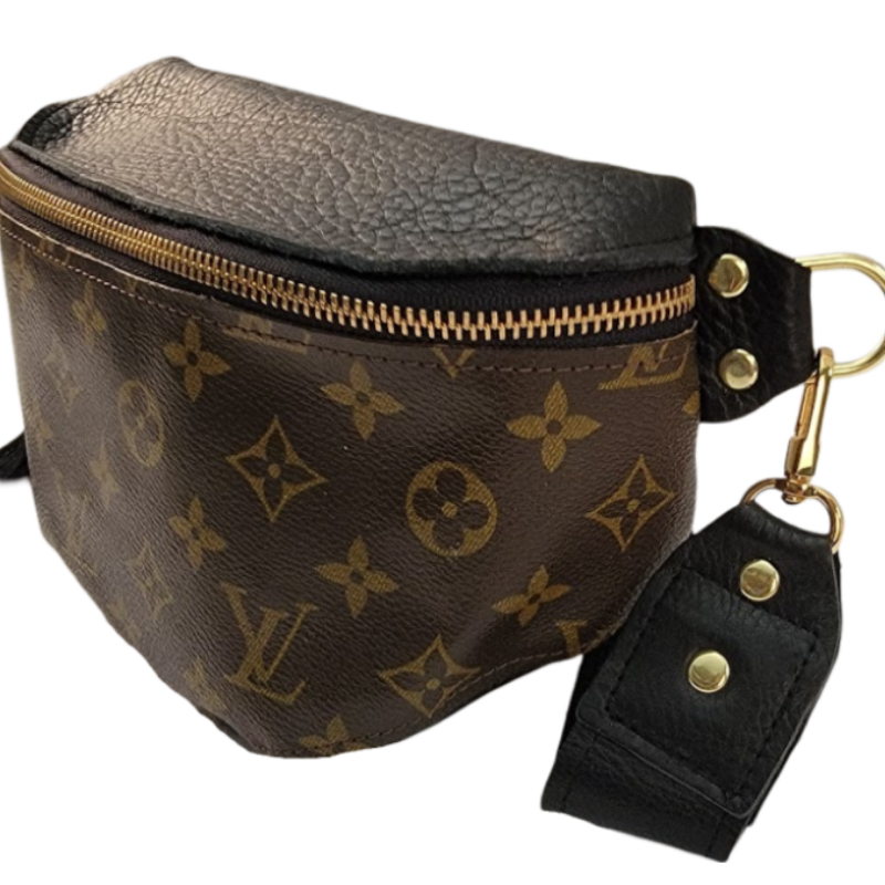Britt Belt Bag In Black Leather | Upcycled LV Full Front