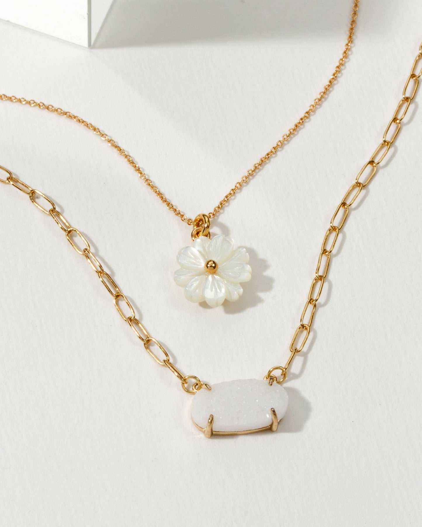 Blooming Druzy Gemstone Layered Necklace Set for Elegance