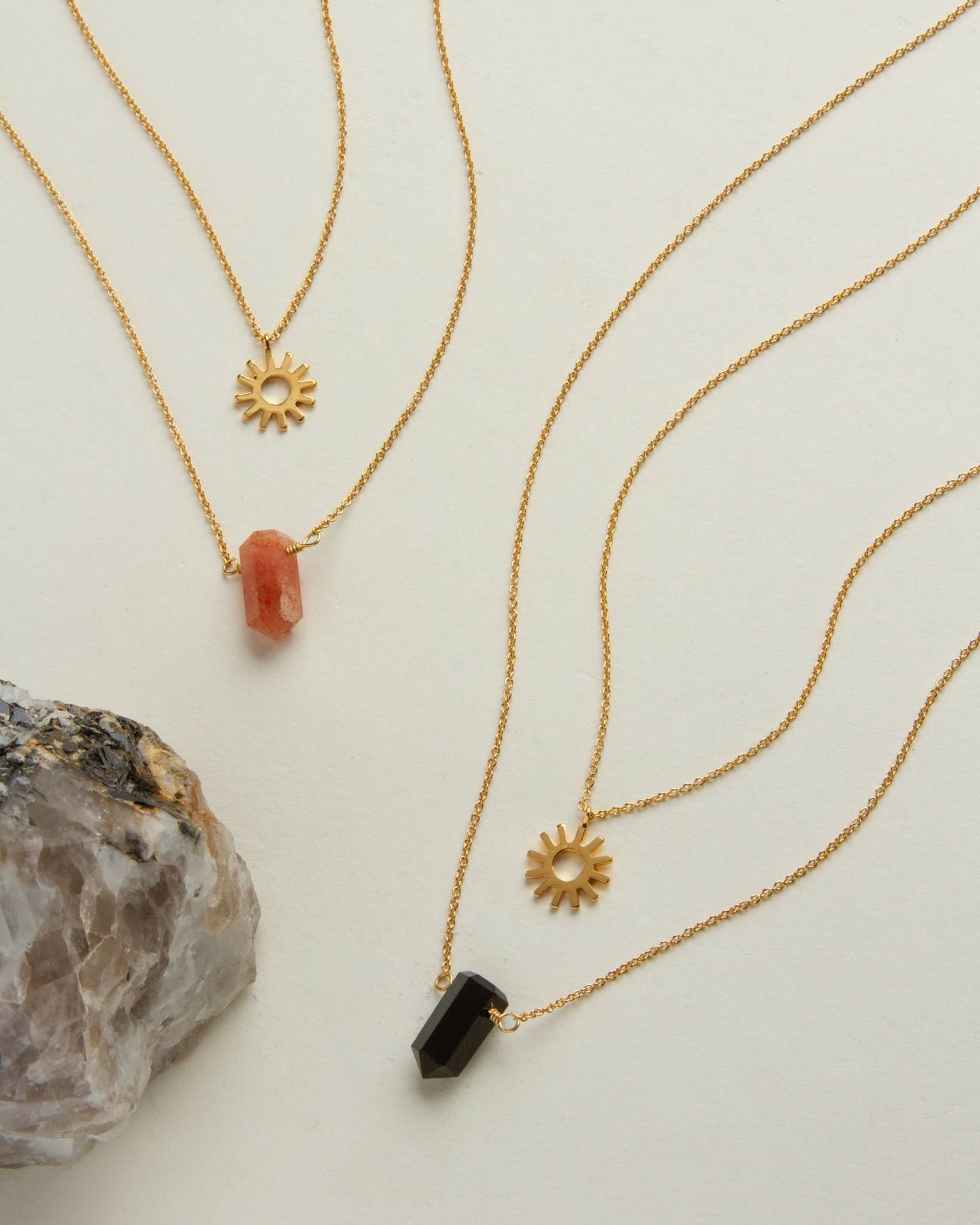 Sun Salutation Necklace Set Onyx 14k Gold Plated Brass