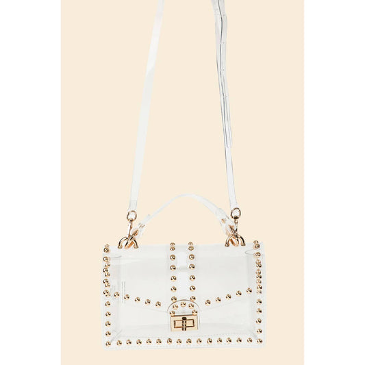 She's a Winner Gold Rhinestone Studded Clear Stadium Bag