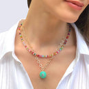 Rainbow Moonstone & White Topaz Petite Loop Necklace