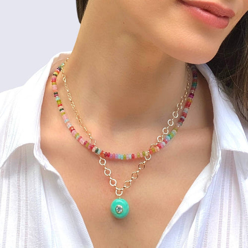 Rainbow Moonstone & White Topaz Petite Loop Necklace