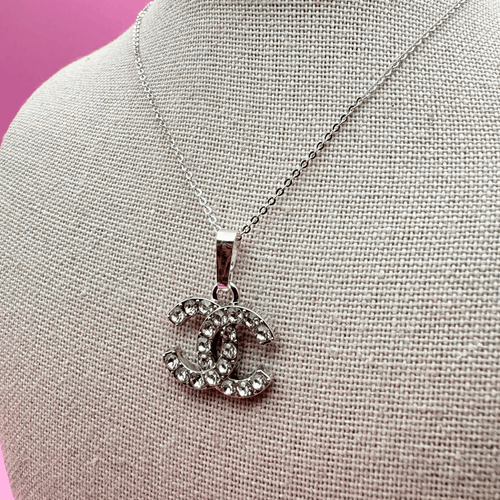 Silver and Crystal CC Flat Chain Necklace