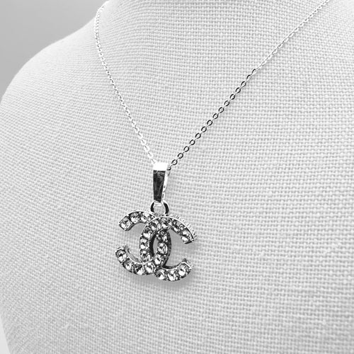 Silver and Crystal CC Flat Chain Necklace