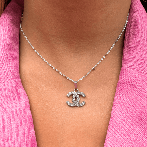 Silver and Crystal CC Flat Chain Necklace