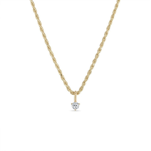 925 Sterling Silver Rope Chain Necklace with White Sapphire Charm - Red Bird Road