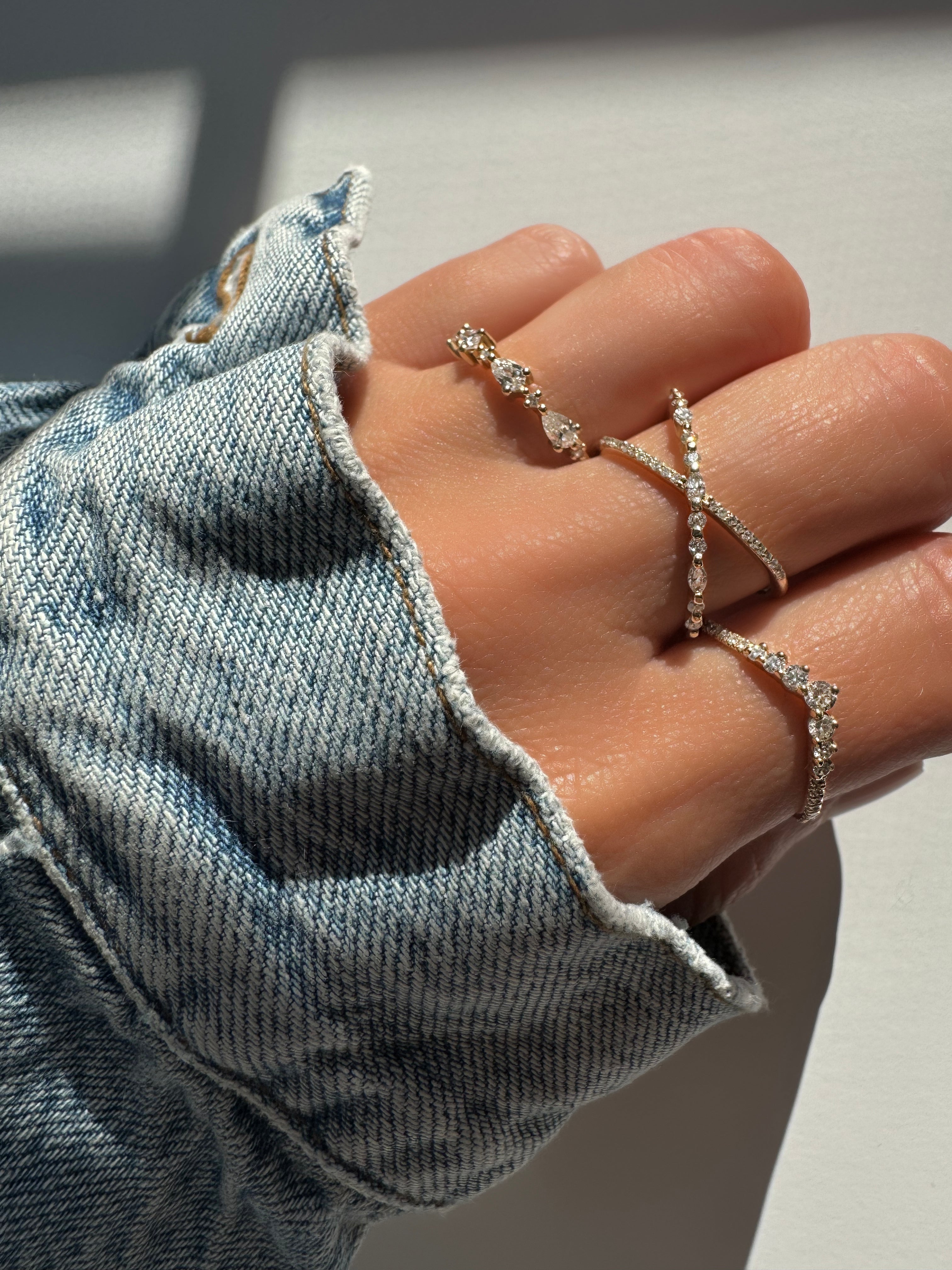 14k Gold Marquise and Round Diamond Crisscross Statement Ring