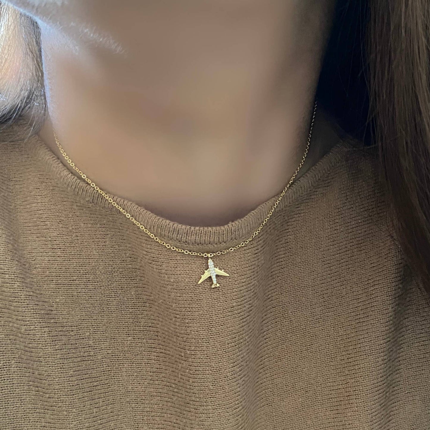 Airplane jet plane charm pendant necklace travel 18k GF