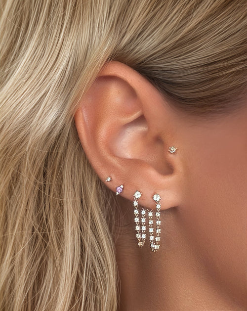 14k Gold White Topaz Inside Out Dangle Chain Stud Earrings