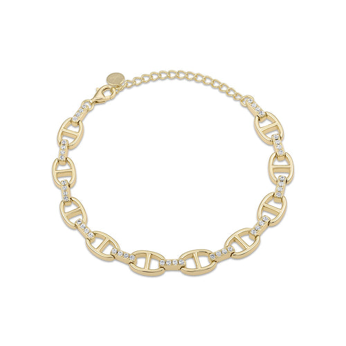 14k Vermeil Pave' Anchor Link Chain Bracelet