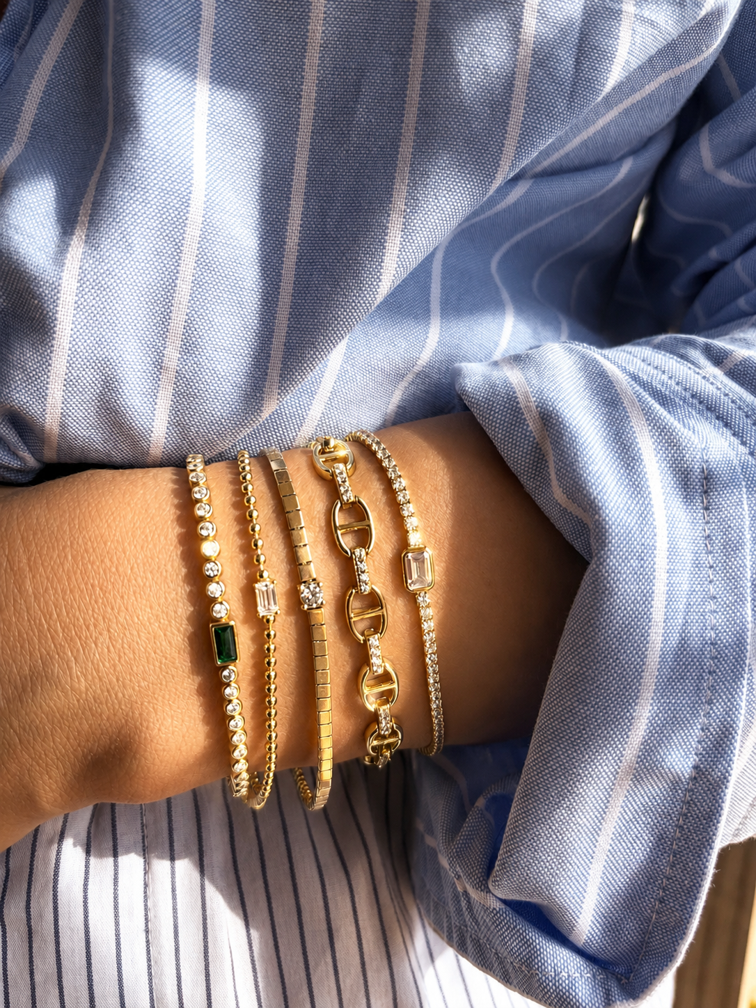 14k Vermeil Pave' Anchor Link Chain Bracelet
