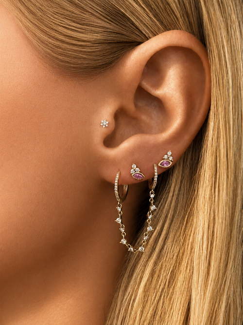14k Vermeil Pink Sapphire & CZ Cluster Stud Earrings