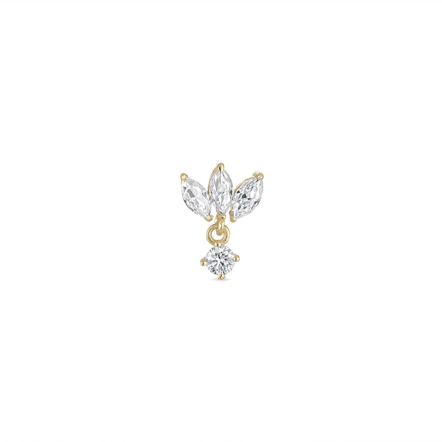 14k Vermeil Moissanite Petal Cluster Flat Back Stud with Drop