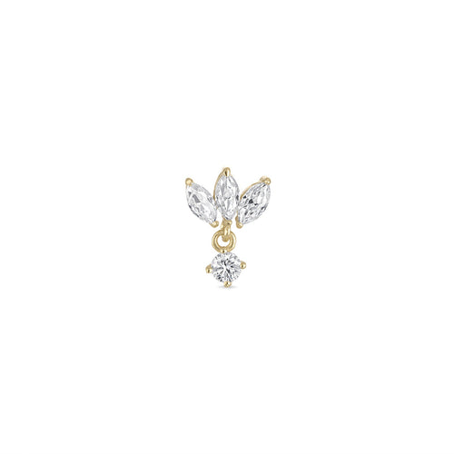 14k Vermeil Moissanite Petal Cluster Flat Back Stud with Drop